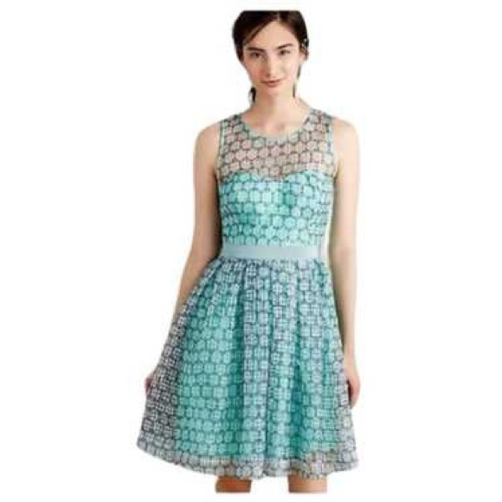 Anthropologie Aqua and Black Patterned Midi Dress